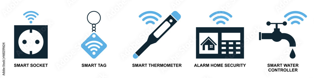 Aufkleber set internet of things icon vector for smart devices, interconnected networks, and data exchange. us