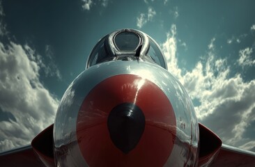 Close-up of a vintage jet plane's nose