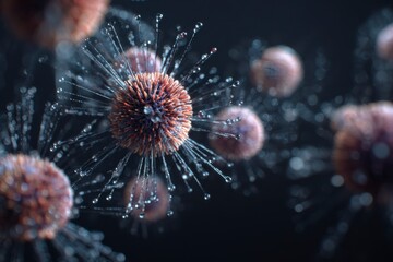 Closeup of spiky dropletcovered spheres with a dark background showcasing intricate textures and glistening water
