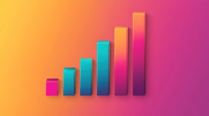 Colorful 3D bar graph showing upward trend for business financial progress and growth success