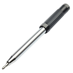 Metallic Screwdriver Angled View Isolated Against Transparent Background with Chrome Finish and Black Grip Detailing