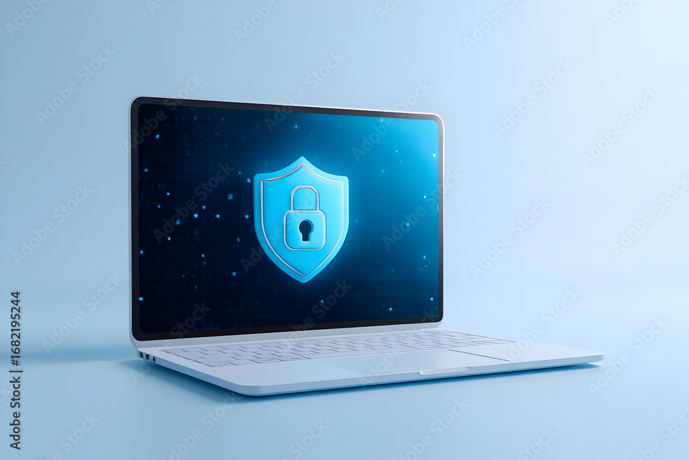 Aufkleber a modern laptop displaying a digital shield symbolizing online security and protection of data in a 