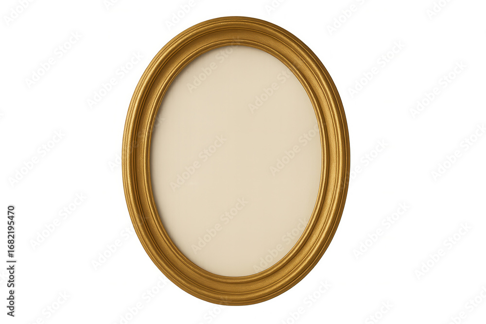 Poster golden oval frame with transparent backdrop, creating empty space for personalized graphic design an