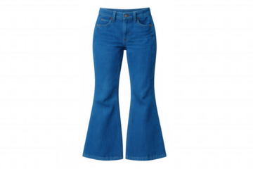 Studio shot of blue flare jeans isolated on transparent background, perfect for fashion projects or e-commerce