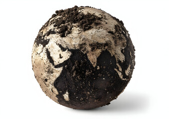 Fototapeta premium A globe covered in soil symbolizes Earth's fragility, highlighting the importance of environmental awareness and conservation efforts.