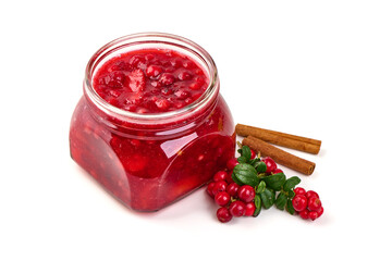 Lingonberry Jam, Cinnamon Sticks, Isolated on White Background