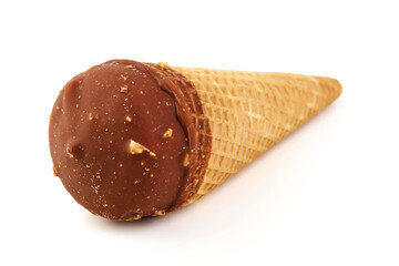 Chocolate Ice Cream Cone, isolated on white background