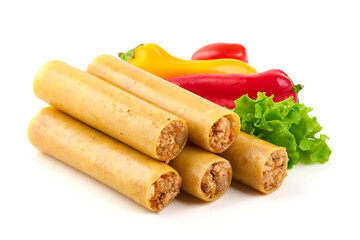 Cannelloni Pasta, Peppers, Lettuce, isolated on white background