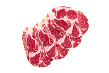 Capocollo Slices, Cured Pork Meat, isolated on white background