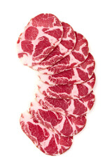 Fototapeta premium Capocollo Slices Stacked, Cured Pork, isolated on white background