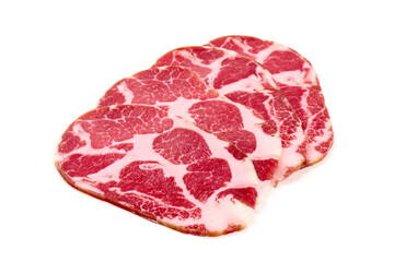 Capocollo. Pork Collar Slices, Coppa Meat, isolated on white background
