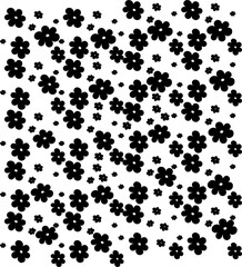 Vector seamless floral pattern. Cute black small flowers on white background. 