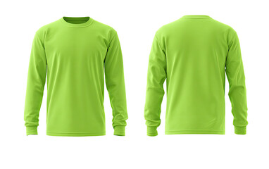 Lime green long-sleeve t-shirt, front and back views