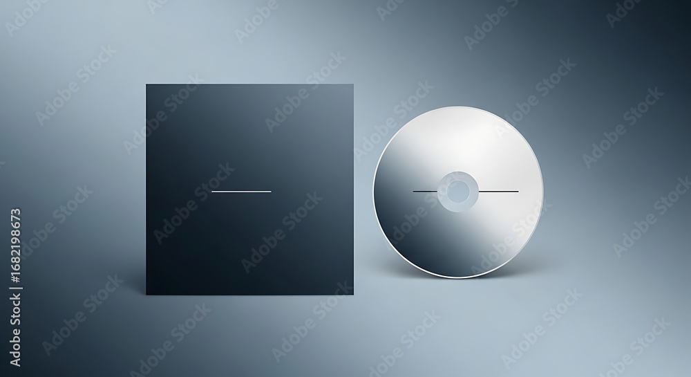 Aufkleber square and circle shapes with horizontal lines on a gradient gray background in a minimalist style