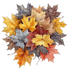 Autumn Leaves Ground Cover, watercolor clipart vector, isolated on a white background.