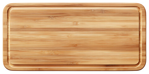 Empty Rectangular Light Brown Wooden Cutting Board on Transparent Background, PNG