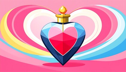 Heart-shaped perfume bottle in vibrant colors