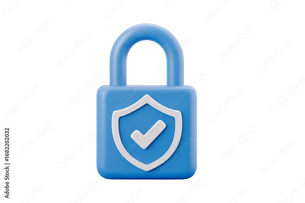 Poster a blue padlock icon with a shield symbol, representing security and protection in digital environmen