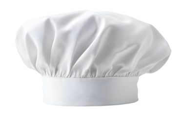 A classic white chef's hat displayed against a clean background, symbolizing culinary talent and professional cooking.