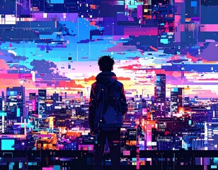 Watercolor painting of late summer night sky with lingering smoke after fireworks in a dreamy atmosphere