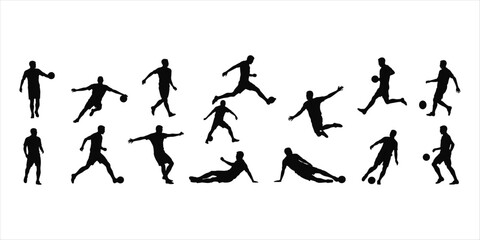 Silhouettes of soccer players in action with a ball on white background football sport