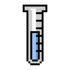 Pixel measuring tube icon vector for science, chemistry, and laboratory themes. Useful for illustrating an experiment or research in a fun, retro, 8-bit style.