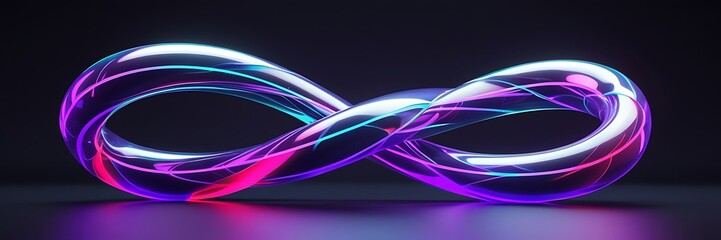 Glowing neon infinity symbol with purple pink and blue lights