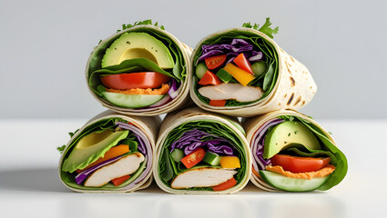 High Protein Chicken and Veggie Wraps, Clean Eating Concept