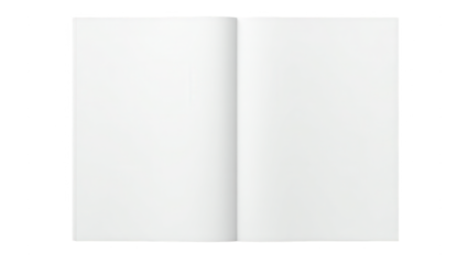 A blank, open book with white pages displays a clean and simple design, perfect for showcasing text, graphics, or branding.