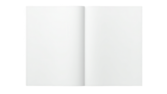 A blank, open book with white pages displays a clean and simple design, perfect for showcasing text, graphics, or branding.