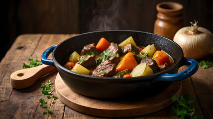 Hot Traditional Beef Stew with Potatoes and Carrots