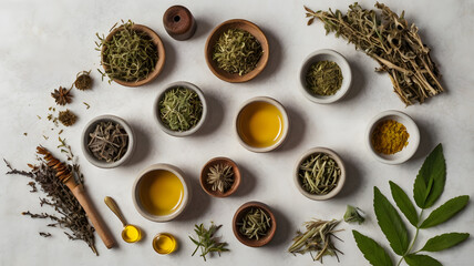 Fototapeta premium Alternative Medicine and Botanical Remedies – High-Resolution Flat Lay