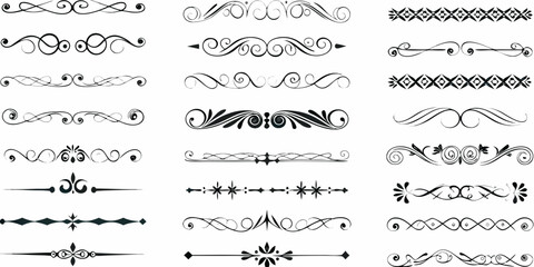 Collection of ornate black decorative dividers and flourishes for graphic design and page layout