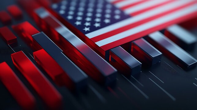 Close up of the american flag over red and blue bars in a stylized patriotic representation