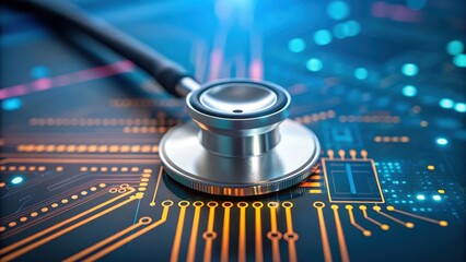 Ai threats in healthcare systems stethoscope circuit board cybersecurity digital network data risk medical