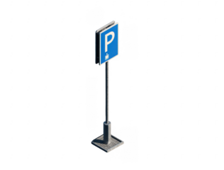 Isolated blue parking sign with a white P symbol and wheelchair accessibility icon on pole