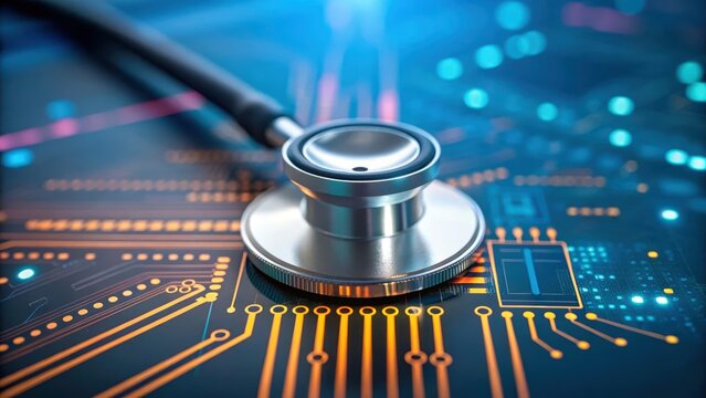 Ai threats in healthcare systems stethoscope circuit board cybersecurity digital network data risk medical