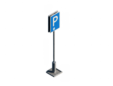 Isolated blue parking sign with a white P symbol and wheelchair accessibility icon on pole