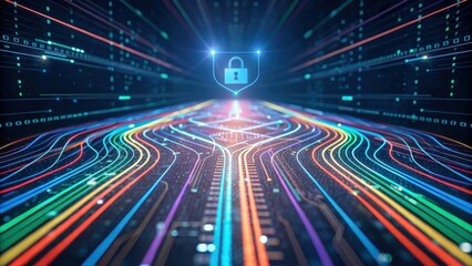 AI threats in healthcare systems glow over cyber network lines, data security shield, digital defense pulses, patient privacy under watch