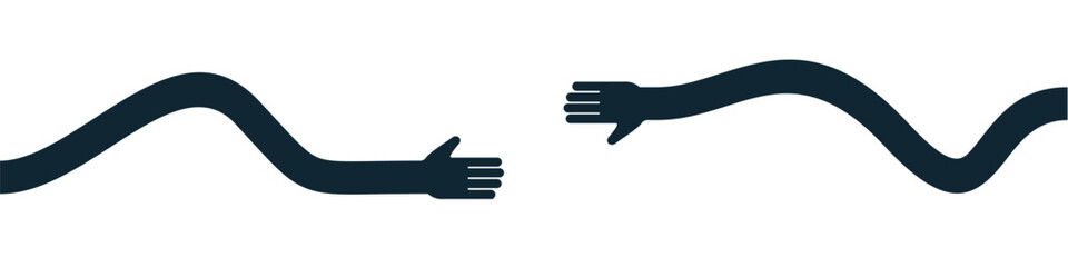 Waving hand reach eachother vector for friendship, communication, and human connection. Useful for illustrating a simple, modern look for a social media app or a website.