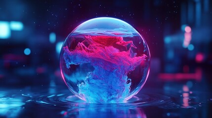 Enigmatic orb showcasing swirling ethereal colors creating a captivating spectacle with water