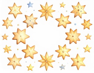Watercolor illustration showcasing celestial starbursts arranged in a circular formation