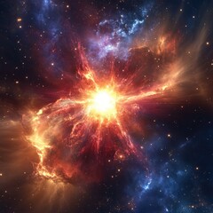 Brilliant cosmic explosion illuminating the vast expanse of space with vibrant colors and stellar formations