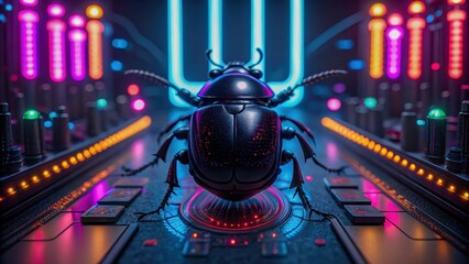 Ai threats in healthcare systems glow neon cyber bug network security data system risk digital anxiety surges in lab scene