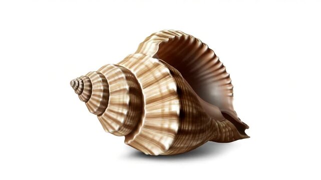 Detailed close-up of a beautiful seashell on white background