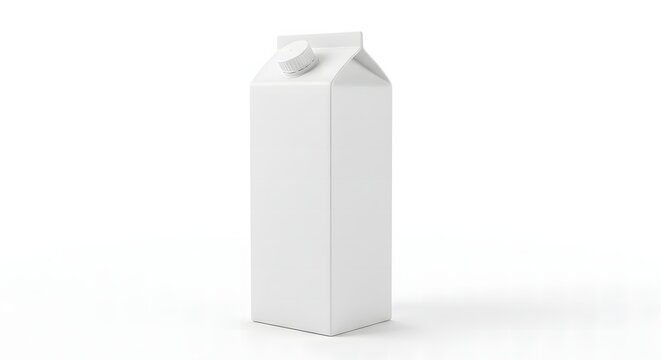 A single, blank white milk carton or juice box standing upright on a clean white background, ready for branding.