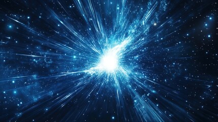 Abstract blue light streaks through space with stars creating a cosmic background