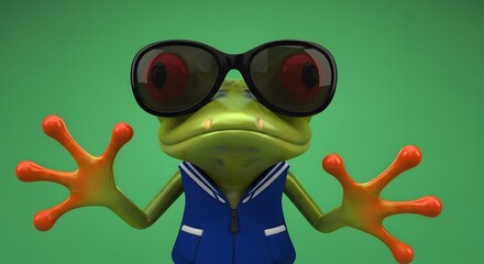 Obraz premium Cartoon Frog Wearing Sunglasses and Vest