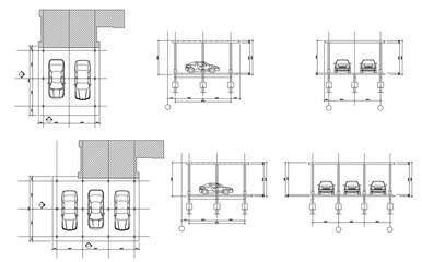 2D Vector Drawing of Car Parking Layout with Columns and Foundation Plan