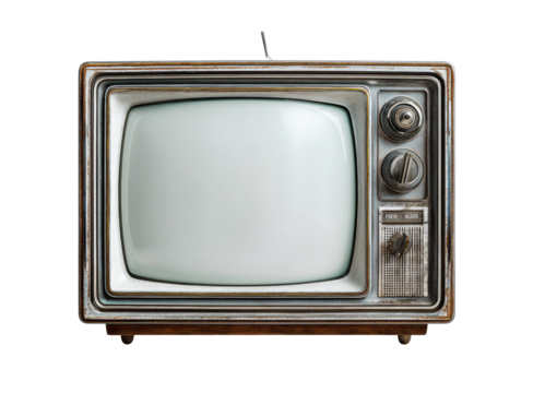 Vintage television, blank screen, aged wood